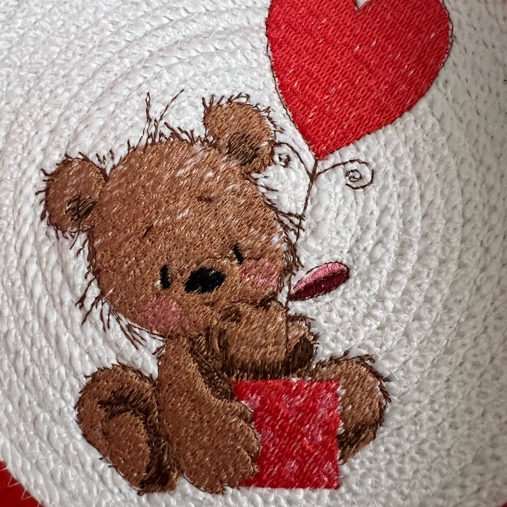 Rope/Fabric Bowl Cute Teddy Bear Embroidered Design